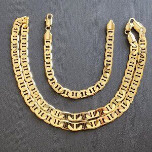 Men's Necklace 23" Bracelet 8" Set 14k Yellow Gold Plated Link Chain 8mm